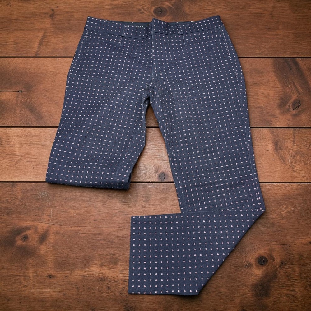 Banana Republic Sloan Ankle Pants Navy‎ Blue Polka Dot Floral Size 6 Stretch